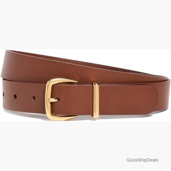 Leather Belt with Gold-Tone Buckle, 1.25in Width main image 4
